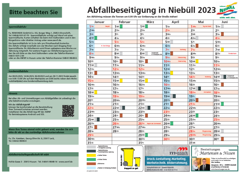 Bild vergrößern: Abfuhrkalender Niebüll 2023_1